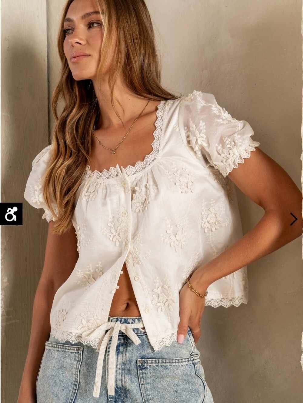 Böhme Hadley Embroidered Blouse With Lace Overlay And Sheer Cap Sleeves